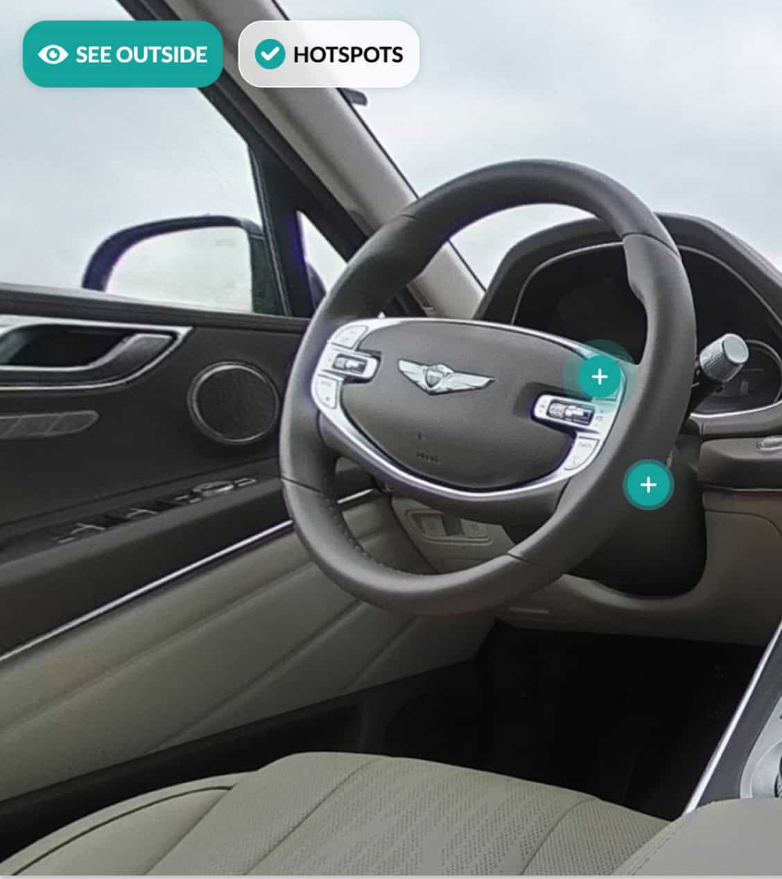 A 360 view of a car interior with hotspots. Company illustration. Source. impel.ai, Merchandising AI page
