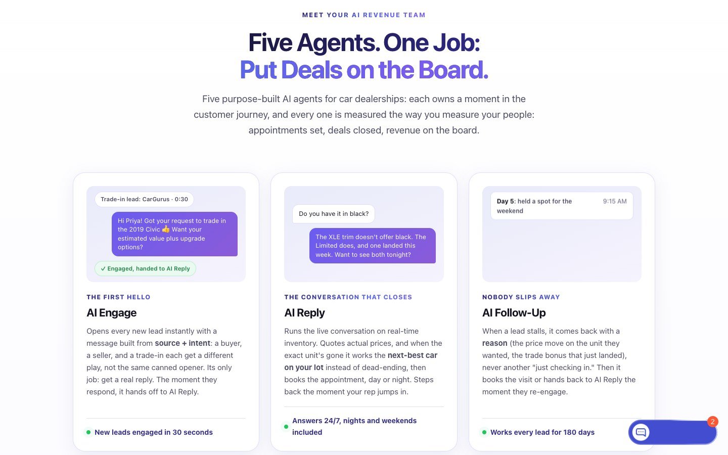 Matador's five agents. Marketing mockup. Source. matador.ai, home page